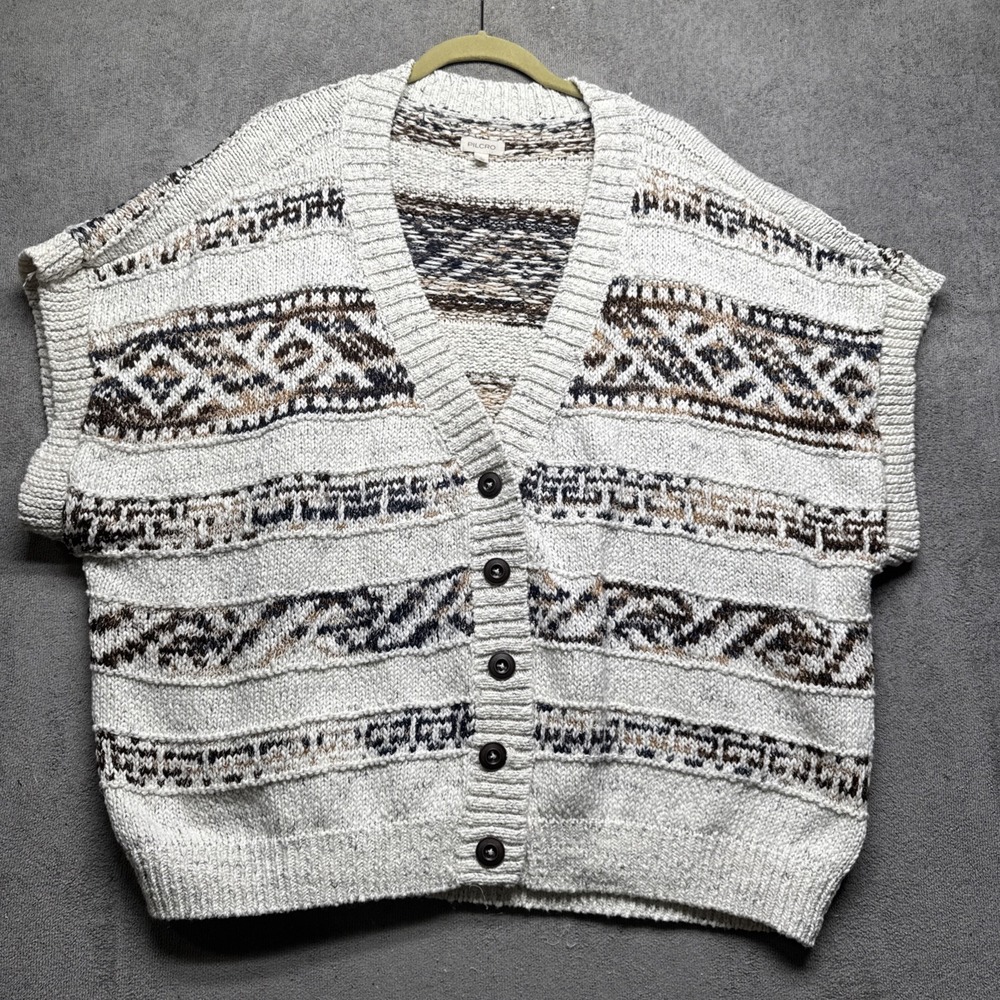 Pilcro Anthropologie Women's Knit Button‎ Up Sweater Vest Fair Isle Large